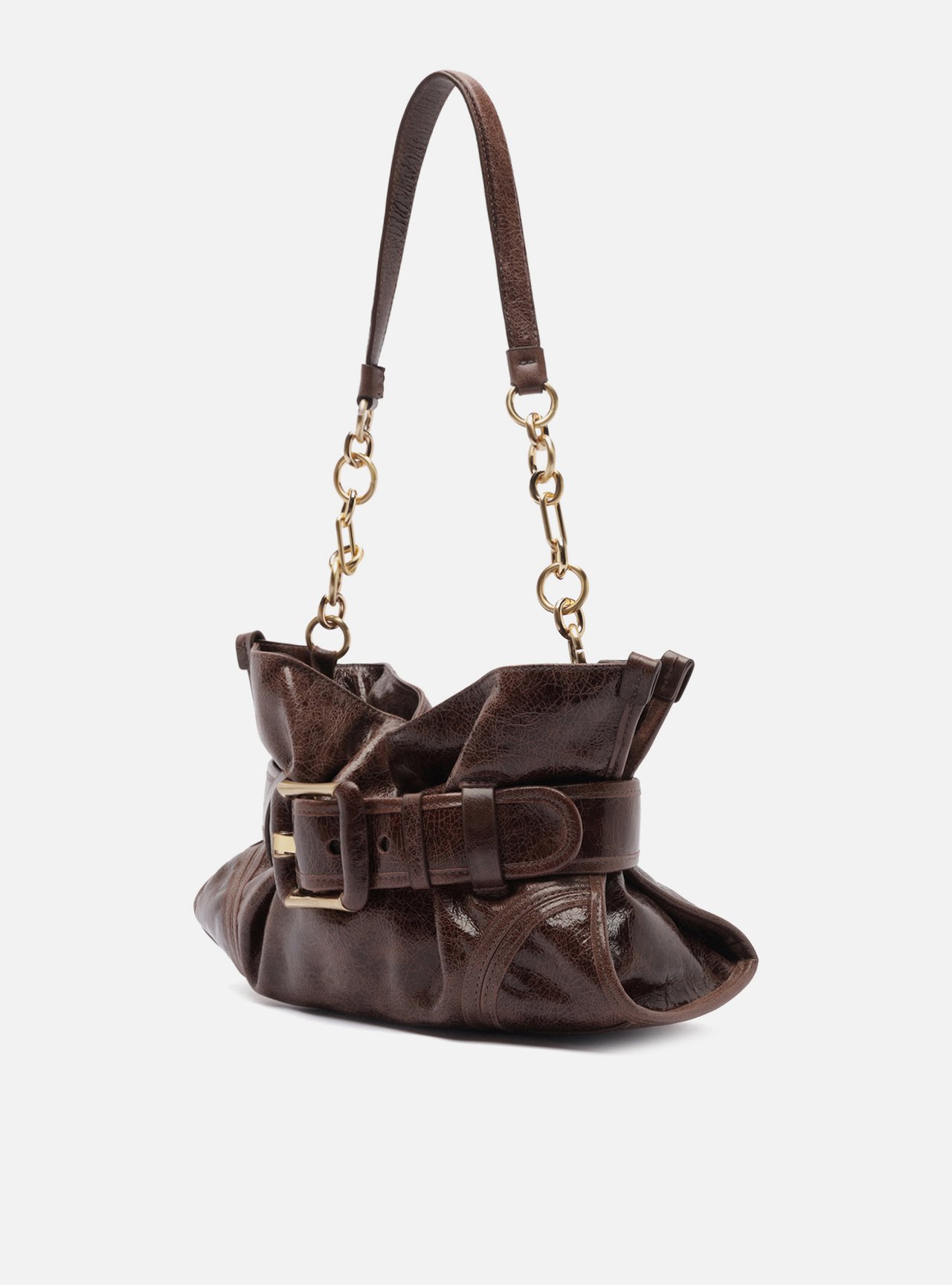 Bolsa Shoulder Marrom Couro Grande Maxi Fivela — foto 2