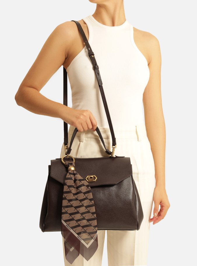 Bolsa Satchel Marrom Couro Média Lenço
