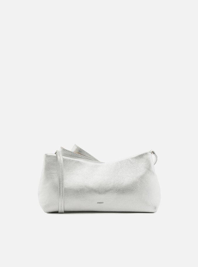 Bolsa Clutch Prata Couro Média Tiras