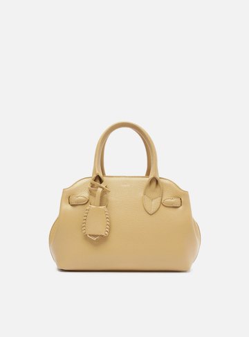 Bolsa Tote Bege Couro Média Arredondada