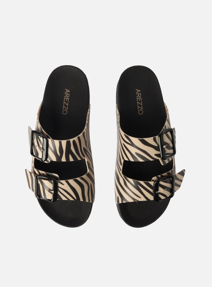 Rasteira Preta Injetada Animal Print Zebra