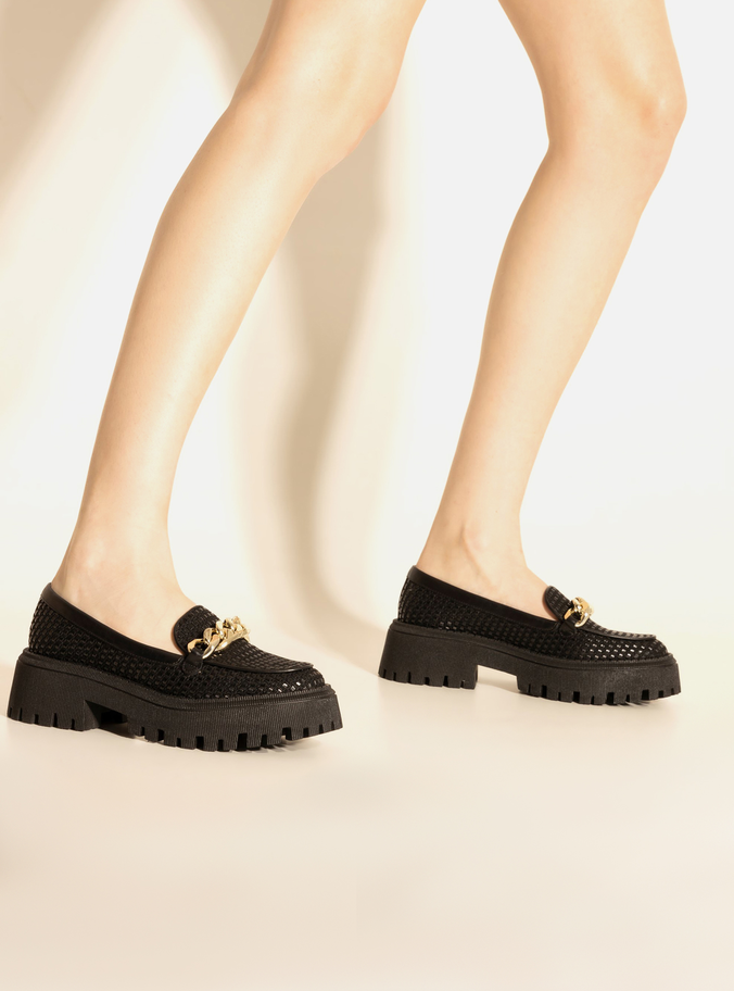 Mocassim Preto Tramado Tratorado Corrente