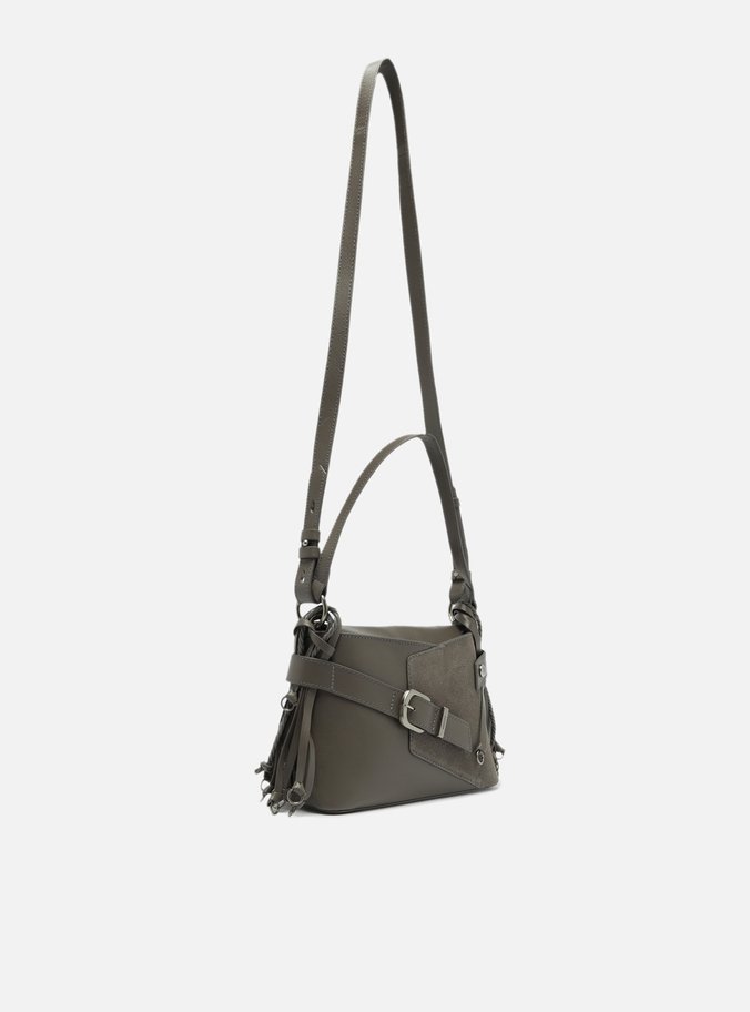 Bolsa Tiracolo Cinza Couro Camurça Média Tiras