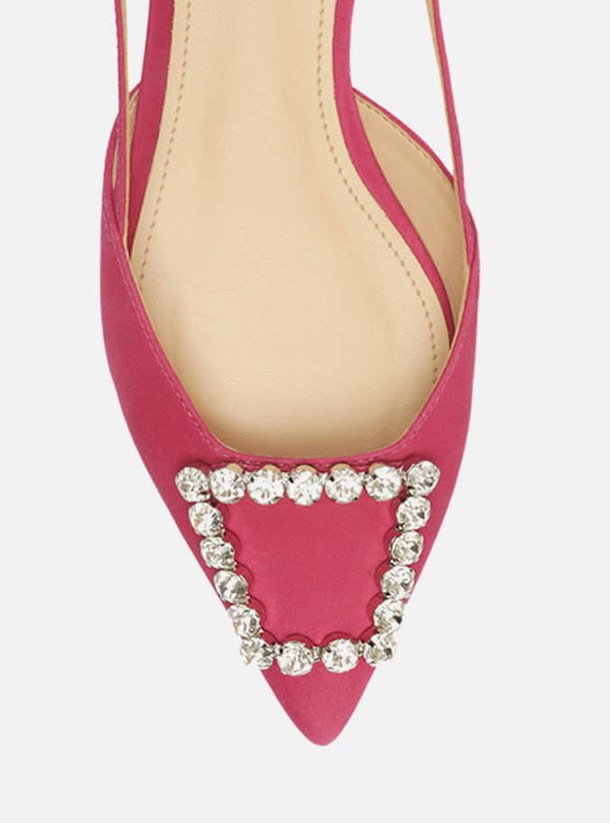 Sapatilha Rosa Nobuck Bico Fino Slingback Pedraria