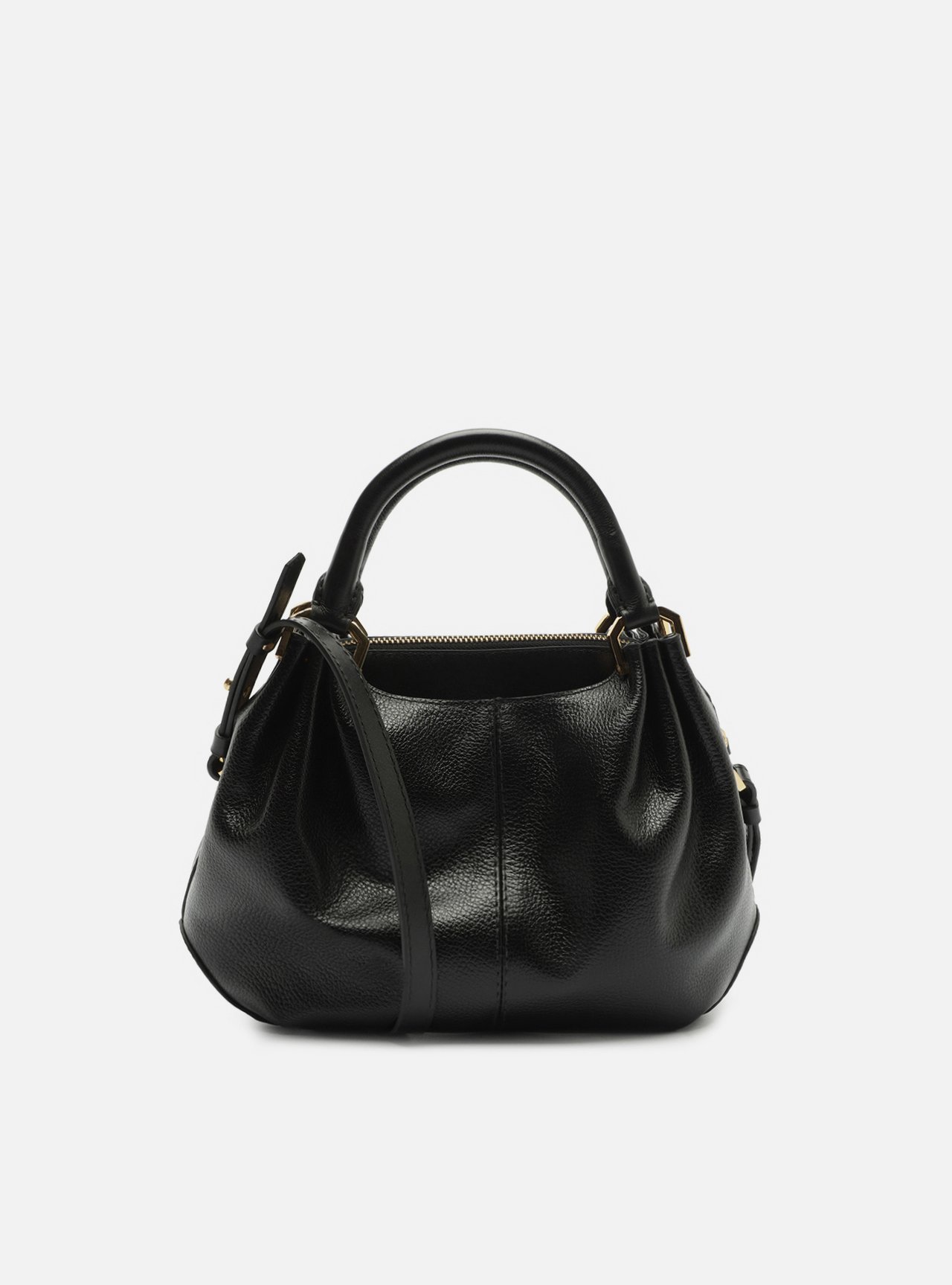 Bolsa Tote Preta Couro Grande Franzida — foto 3