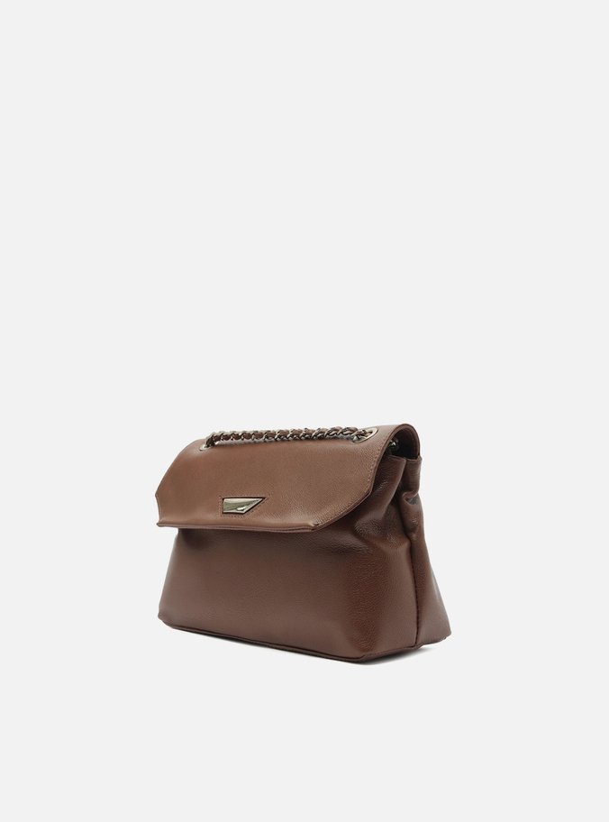 Bolsa Tiracolo Marrom Escura Couro Média Metal