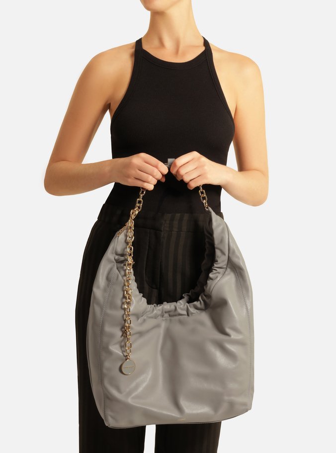 Bolsa Hobo Cinza Couro Olívia Grande