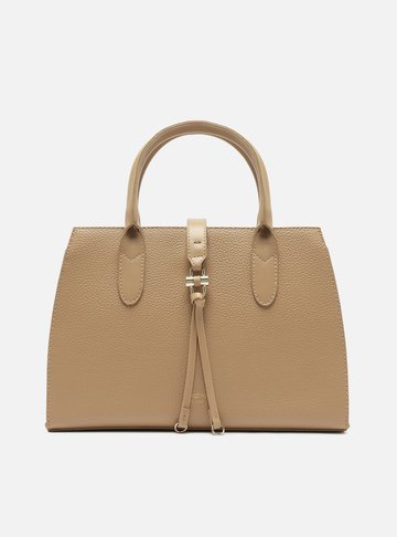 Bolsa Tote Bege Grande Detalhe Tiras Metal