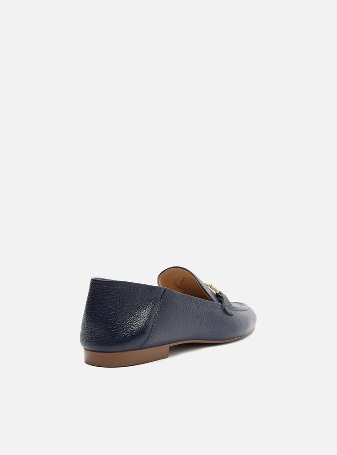 Mocassim Azul Couro Bridão Metálico Luma