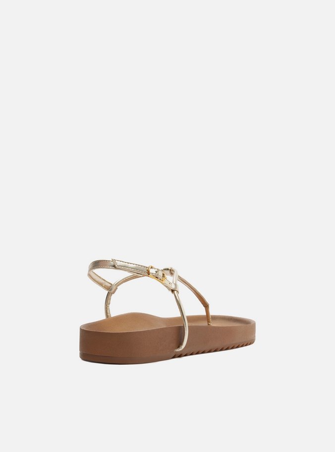 Sandália Papete Dourada Flatform Tiras Slim