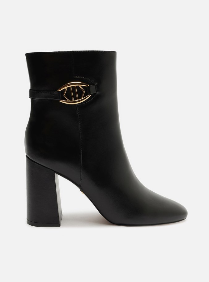 Bota Preta Couro Salto Alto