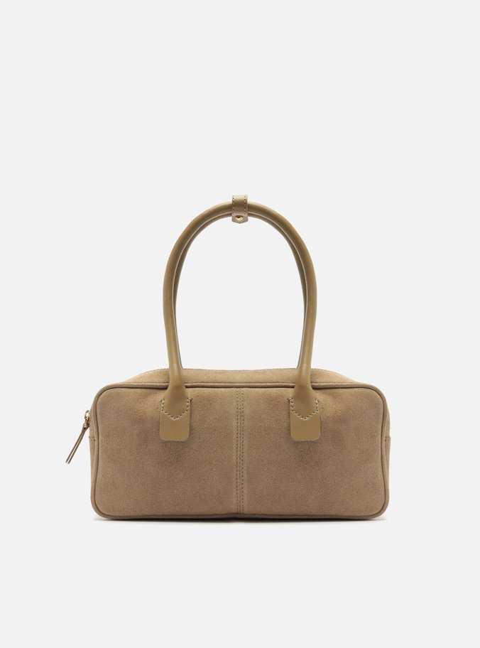 Bolsa Bowling Cinza Couro Camurça Média Alça