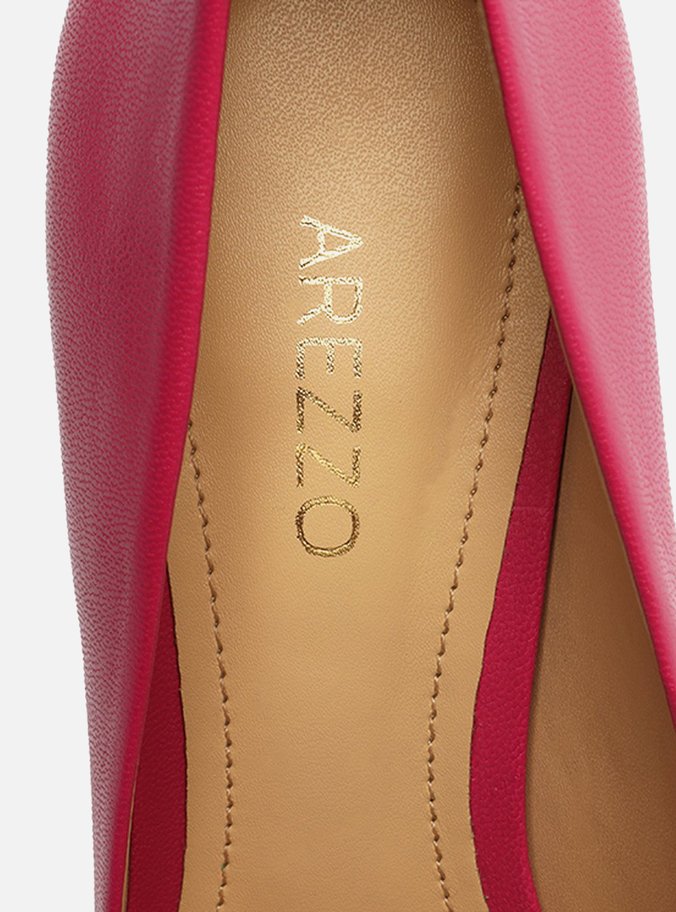 Scarpin Rosa Couro Salto Alto Bloco City
