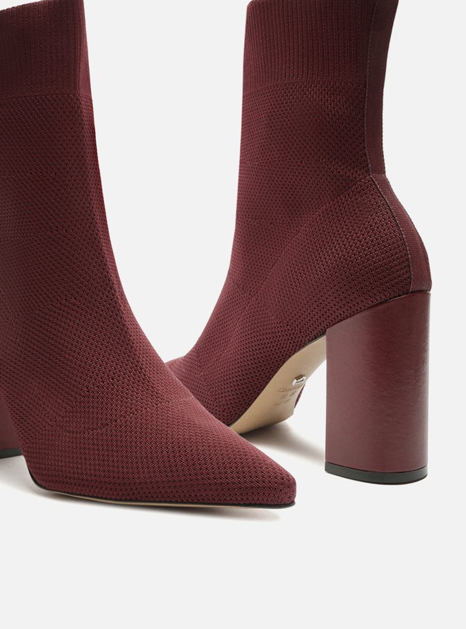 Bota Vermelha Knit Cano Médio Salto Alto