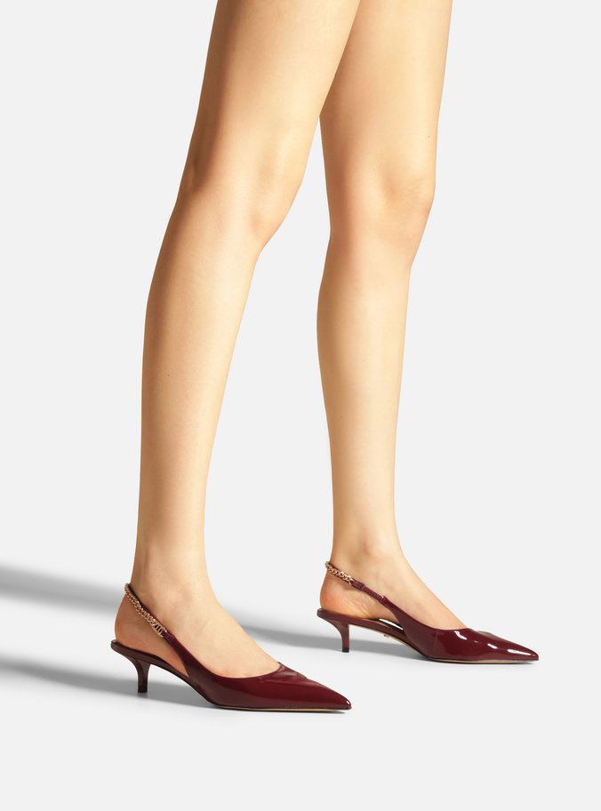 Scarpin Vermelho Salto Kitten Slingback Corrente