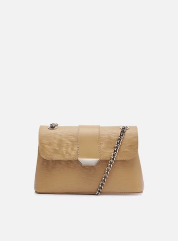 Bolsa Tiracolo Bege Couro Média Lapela Metal