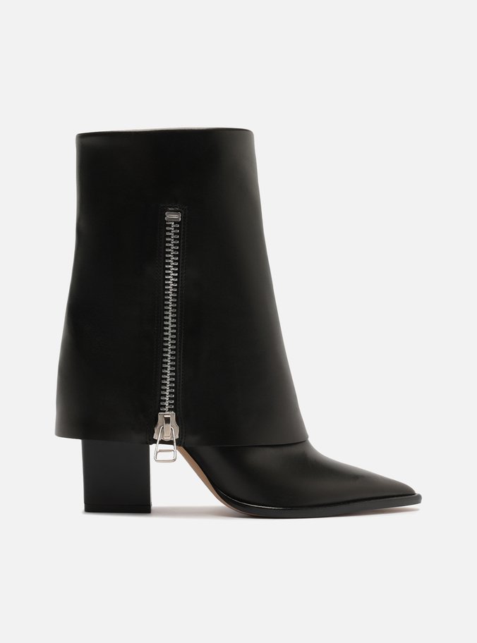 Bota Preta Couro Cano Médio Capa Zíper