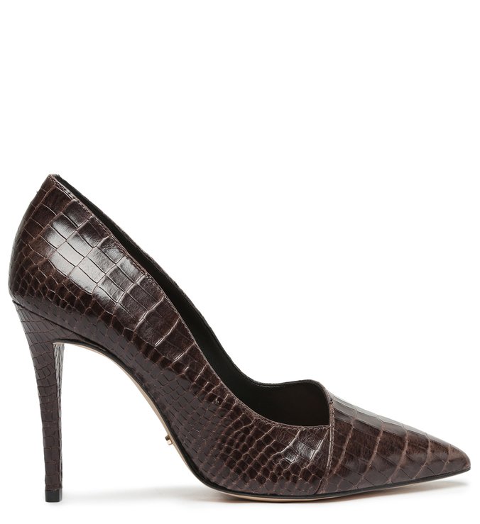 Scarpin Marrom Escuro Couro Croco