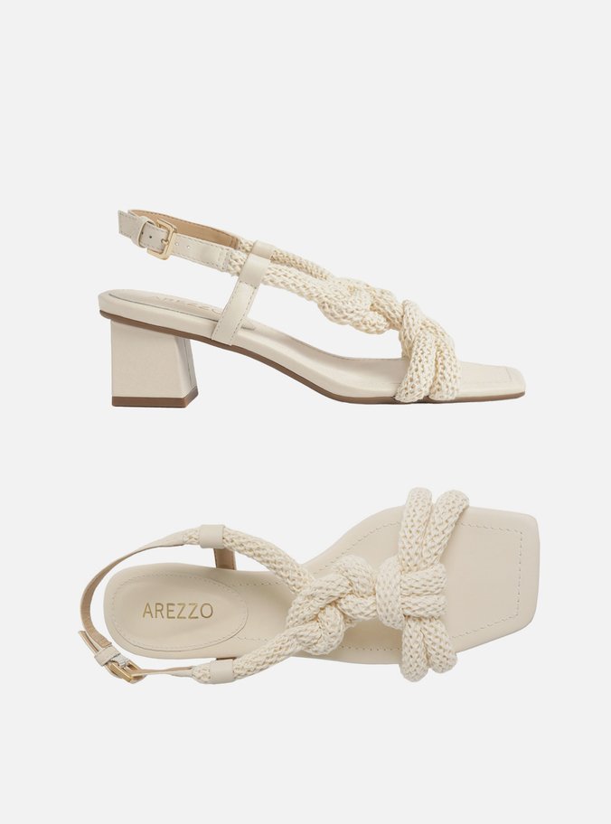 Sandália Off-White Cordão Nós Salto Bloco