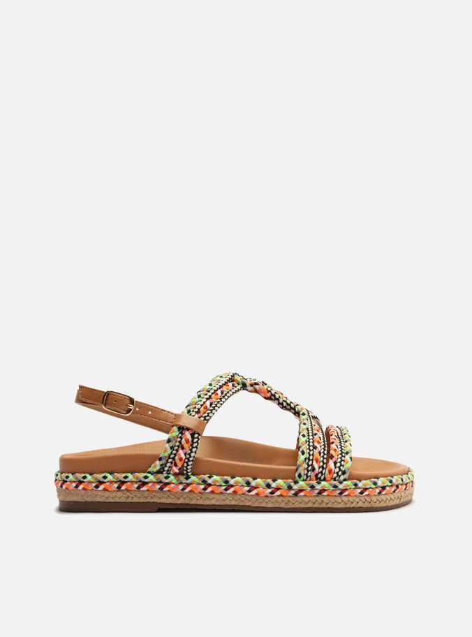 Sandália Papete Colorida Trançada Marrom