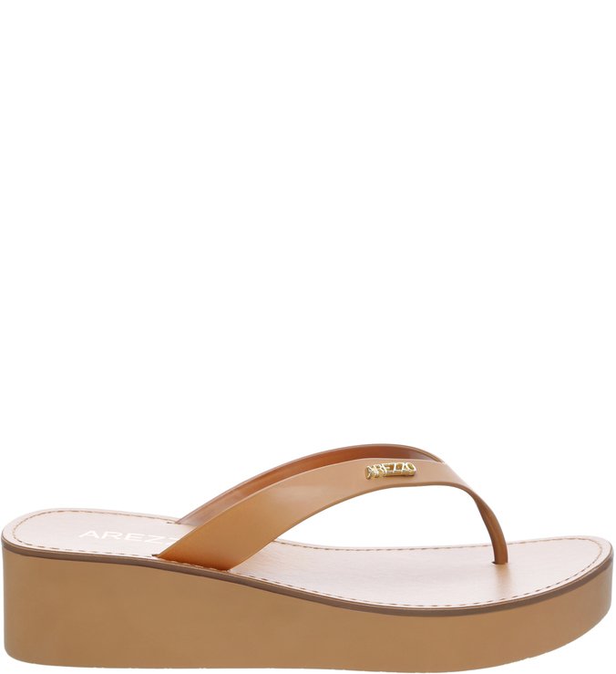 Chinelo Tiras  Salto Plataforma Baixo  Natural Tan