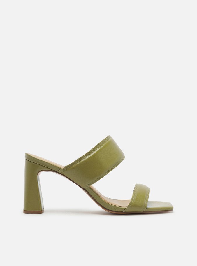 Sandália Verde Couro Salto Flare Tiras Largas