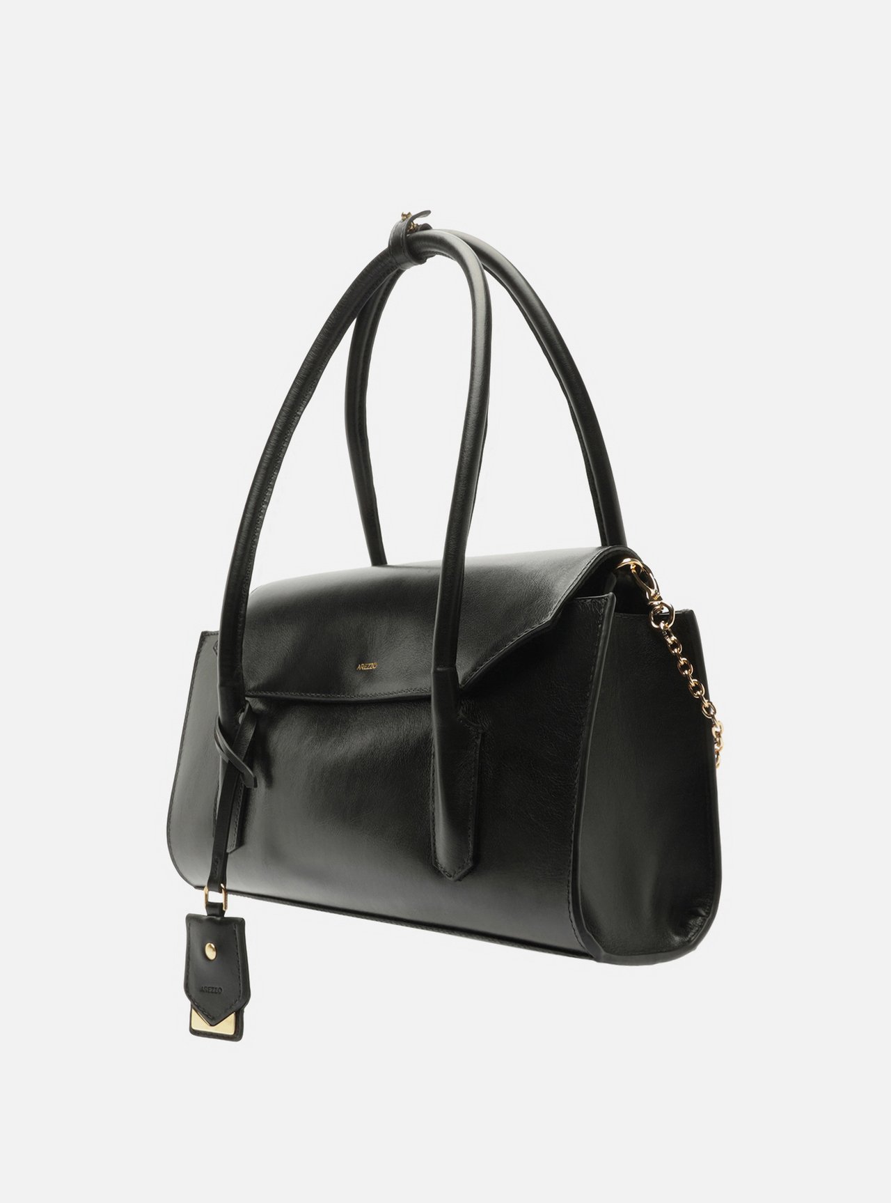 Bolsa Shoulder Preta Couro Média Alça Corrente — foto 2