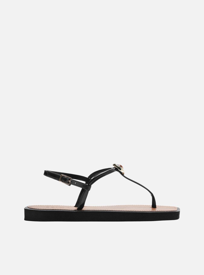 Sandália Rasteira Preta Thong Pedra Brizza