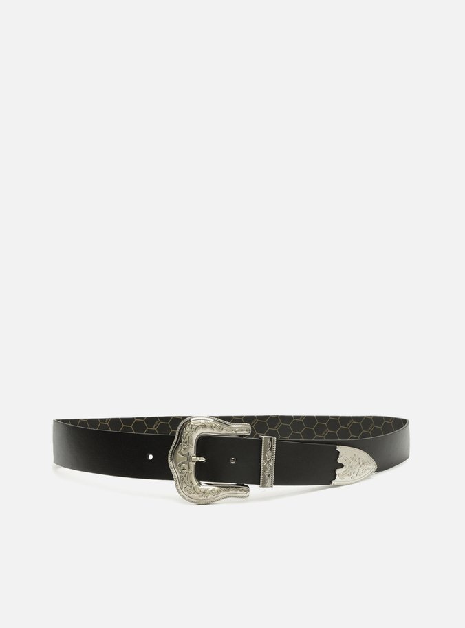 Cinto Preto Couro Fivela Western