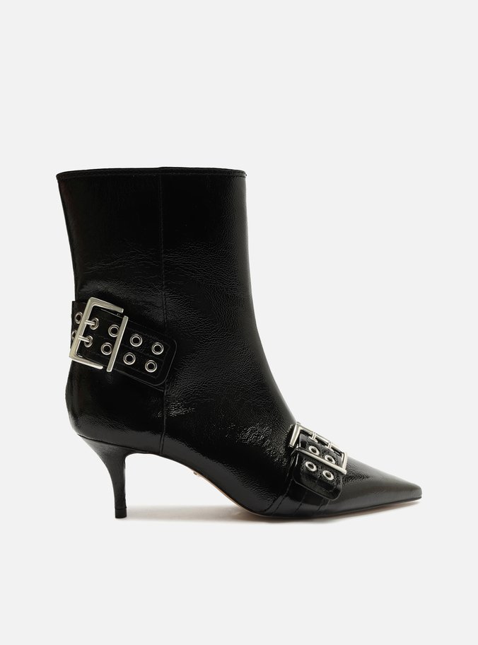 Bota Preta Cano Curto Salto Kitten Fivelas