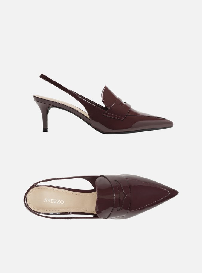 Scarpin Vinho Verniz Salto Baixo Sling Back