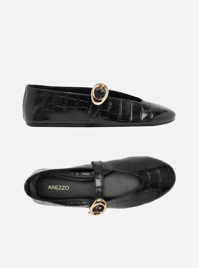 Sapatilha Preta Croco Fivela Maxi