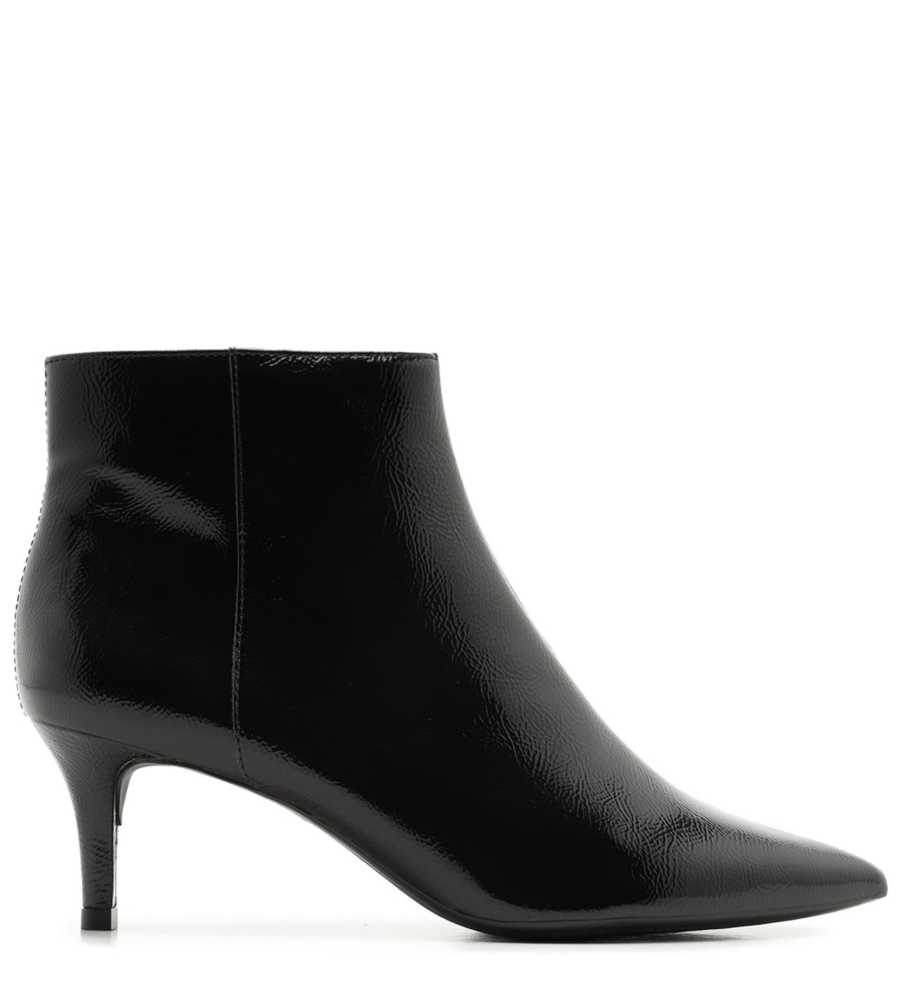 Ankle Boot Preta Verniz Salto Kitten Bico Fino