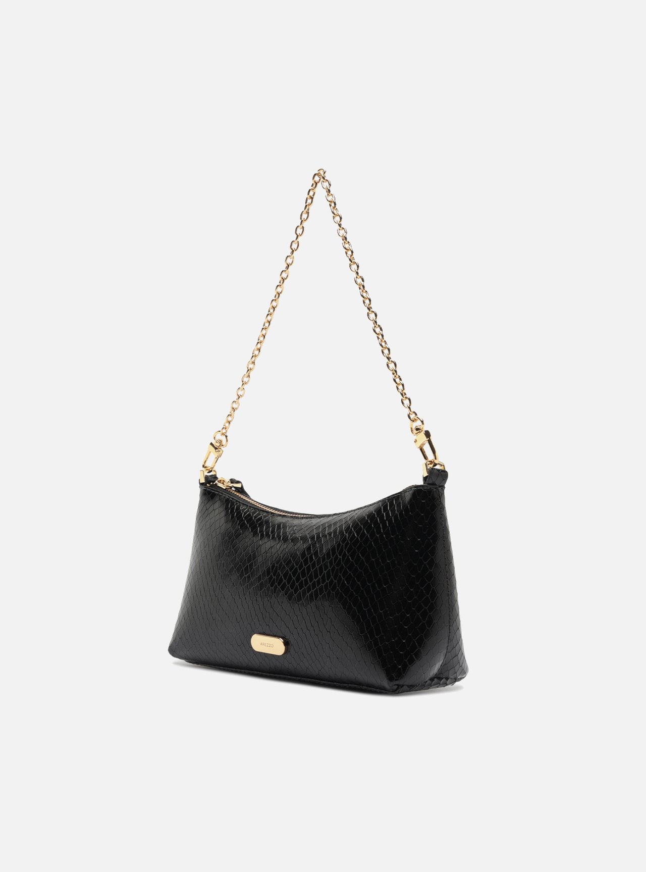 Bolsa Shoulder Preta Couro Média Snake Corrente — foto 2