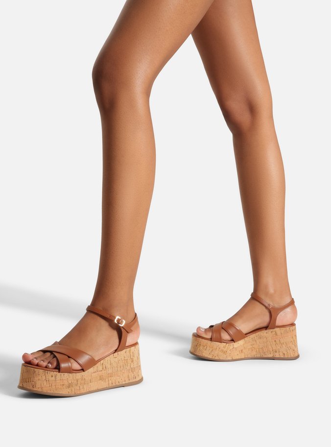 Sandália Marrom Plataforma Salto Médio Cortiça