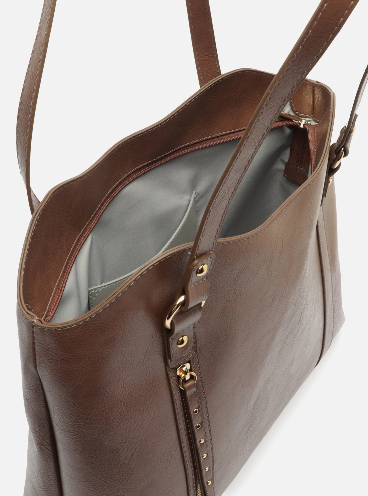 Bolsa Shopping Marrom Grande Bolso Frontal Zíper — foto 4