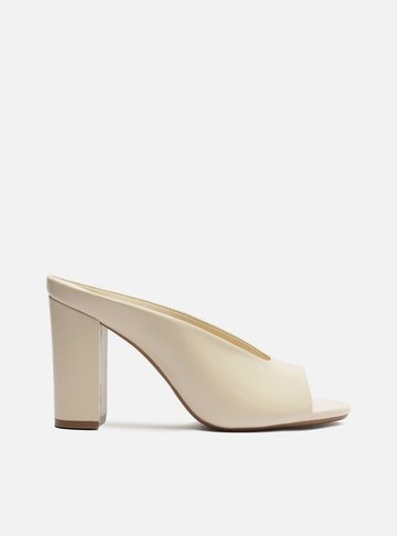 Mule Branco Couro Salto Bloco