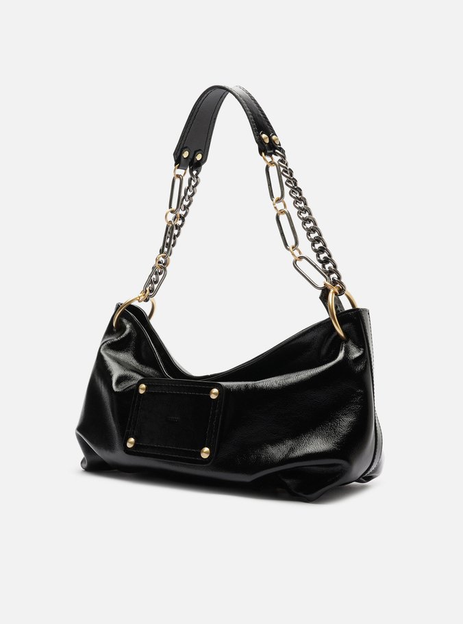 Bolsa Shoulder Preta Couro Glossy Média