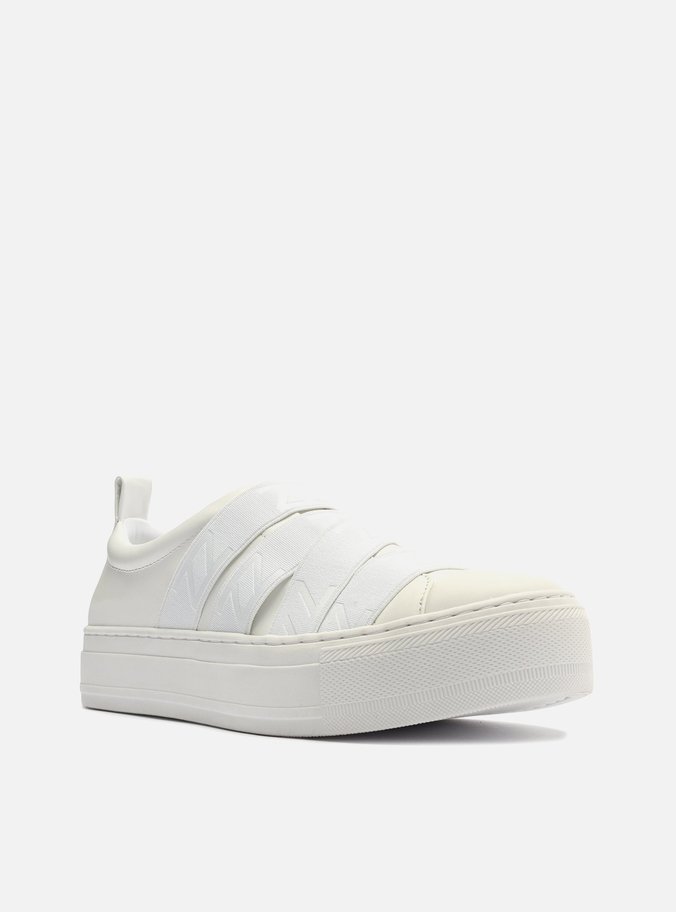 Slip On Branco Couro Flatform Elásticos