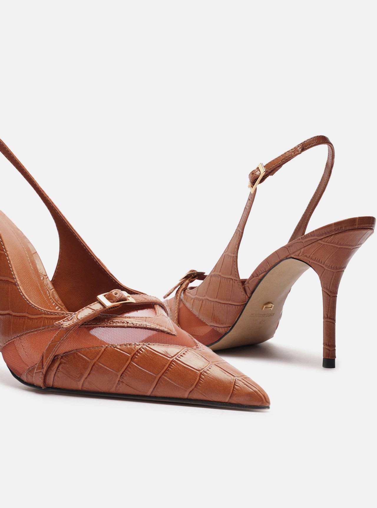 Scarpin Marrom Salto Fino Fivela Slingback — foto 4