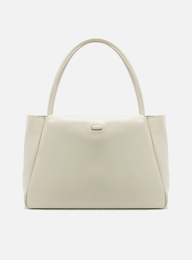 Bolsa Shopping Branca Couro Grande Tag Metal