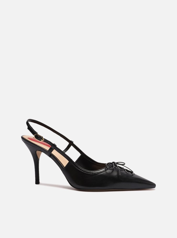 Scarpin Preto Couro Bico Fino Slingback
