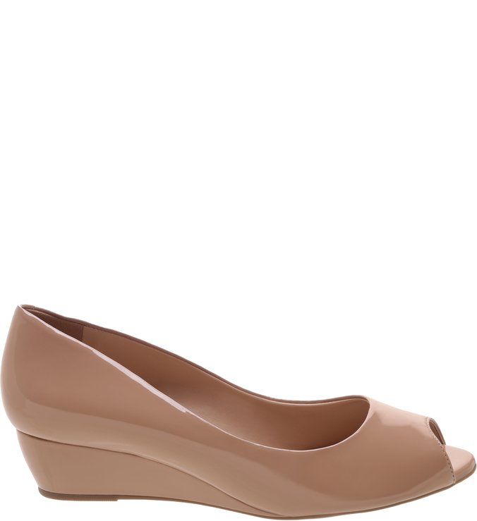 Anabela Peep-toe Verniz Nude Rose