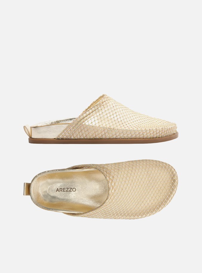 Clog Sabot Tela Natural Dourada