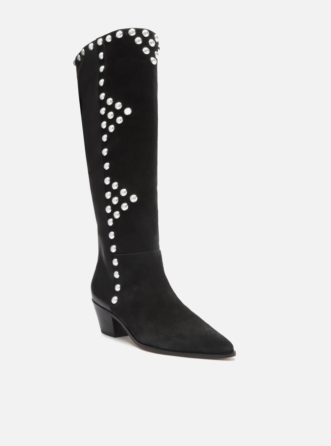 Bota Preta Camurça Cano Longo Western Hazel