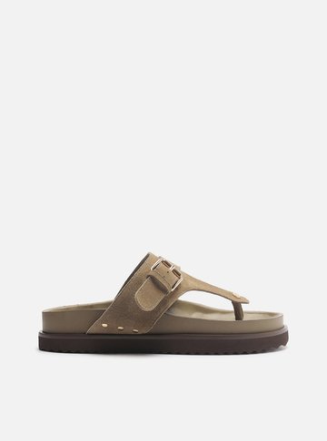 Sandália Papete Verde Suede Tira Fivela