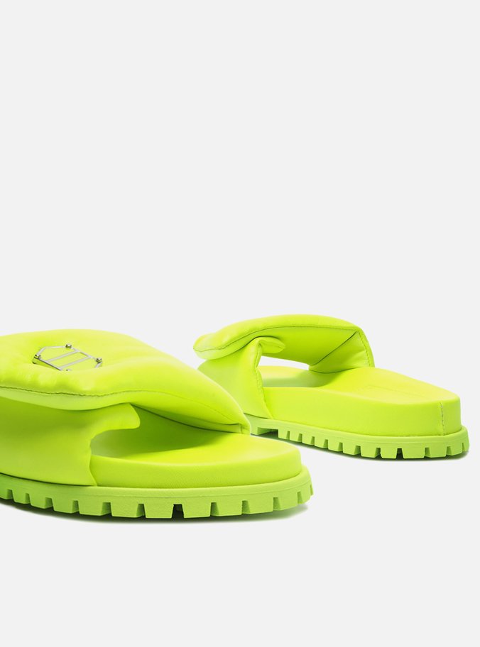 Slide Verde Lima Couro Tratorado Puffer