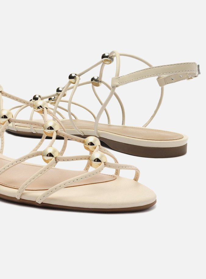 Sandália Rasteira Off-White Tiras Esferas