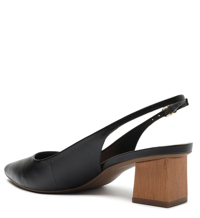 Scarpin Preto Couro Slingback