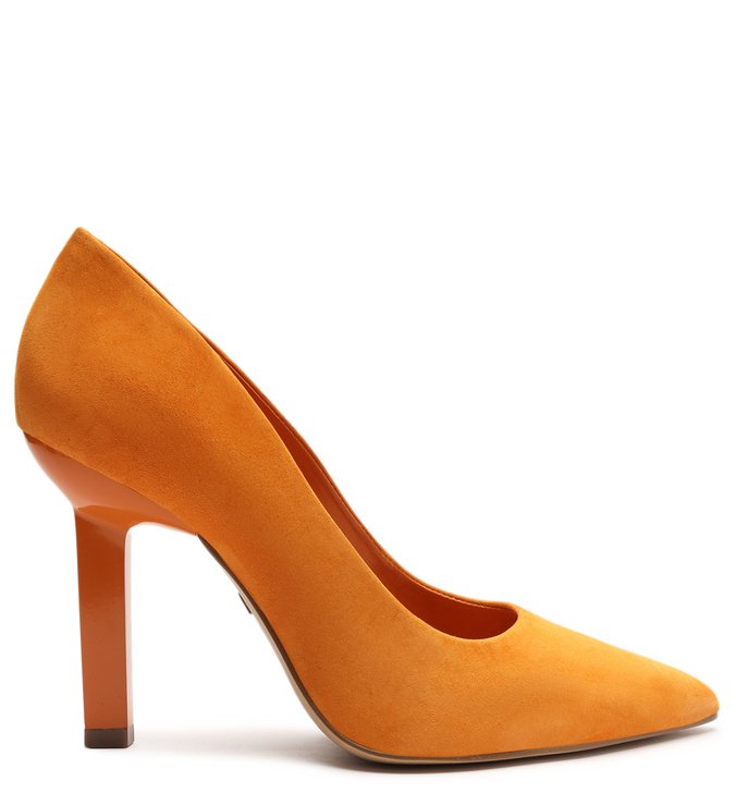 Scarpin Laranja Nobuck Salto Alto Mariana